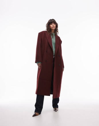 Topshop premium formal coat with wool in burgundy