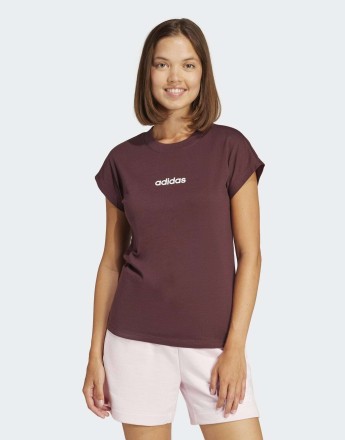 adidas performance Essentials linear cotton tee in aurora ruby / brown