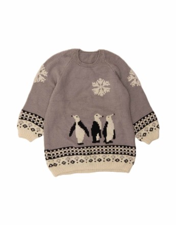 Vintage Crew Neck Jumper Sweater UK 16 Large In Grey Animal Print
