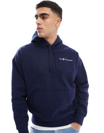 Polo Ralph Lauren script player logo relaxed oversized heavyweight fleece hoodie in navy