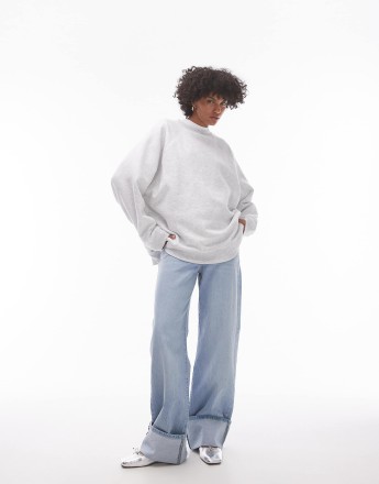 Topshop raglan oversized sweat in grey marl