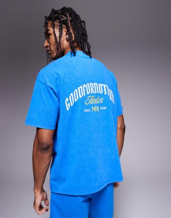 Good For Nothing co-ord back print logo t-shirt in blue