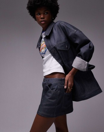 Topshop denim micro pelmet skirt in raw grey
