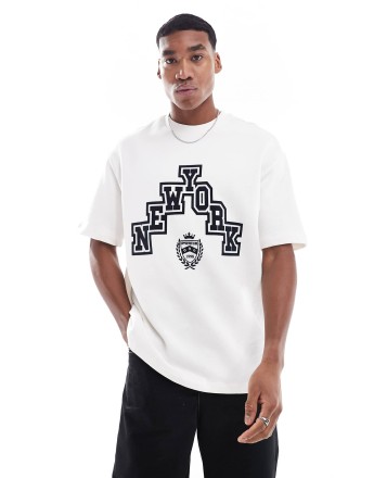 Bershka flock printed t-shirt in white