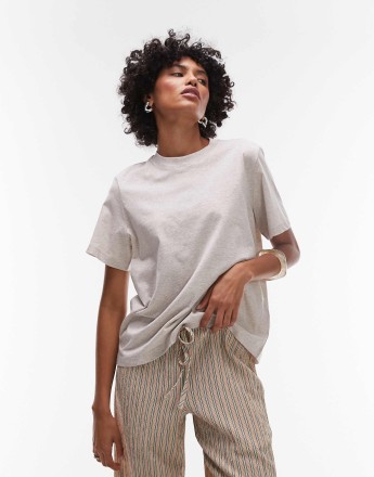 & Other Stories relaxed shirt sleeve t-shirt in light beige melange