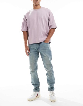 DTT rigid slim fit jeans in mid blue vintage tint