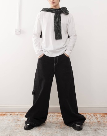 COLLUSION X002 baggy jeans with skater print in washed black - MULTI