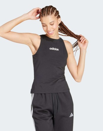 adidas performance Essentials linear slim cotton tank top in black / white