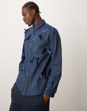 Sister Jane unisex bow embroidered shirt in denim