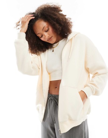 Cotton:On Classic zip-through hoodie in white