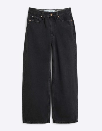 River Island Petite relaxed straight jean in black