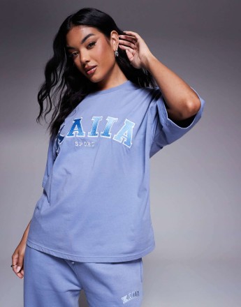 Kaiia sport embroidered logo t-shirt co-ord in light blue