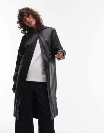 Rains 18550 waterproof drawcord waist parka in black grain