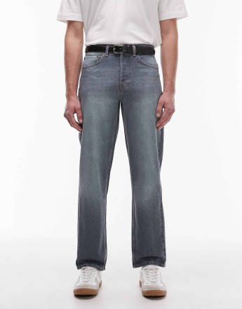 Topman rigid straight jean in mid wash blue