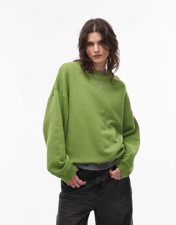 Topshop premium seam detail sweat in green