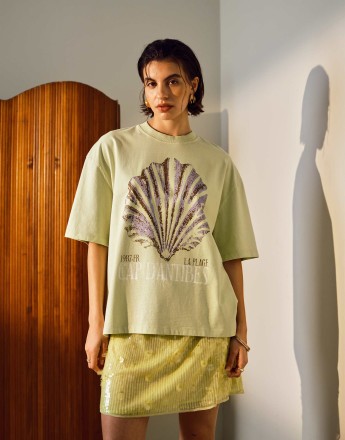 Topshop graphic Cap D'Antibes shell oversized tee in green