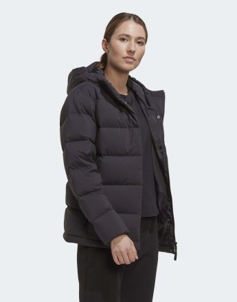 adidas performance Helionic hooded down jacket in black / black