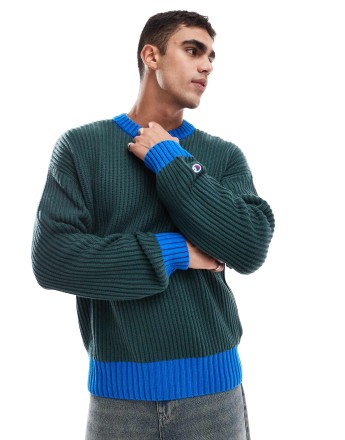 Champion Rochester collegiate jumper in bottle green and royal blue