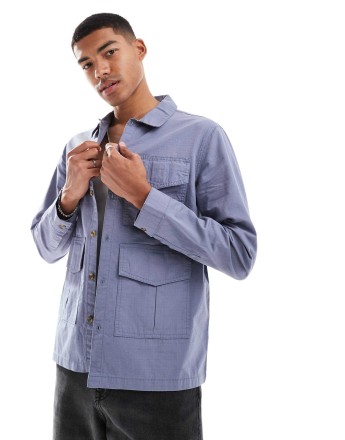 Another Influence ripstop utility overshirt in denim blue