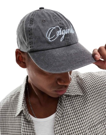 Jack & Jones cap in washed black with logo