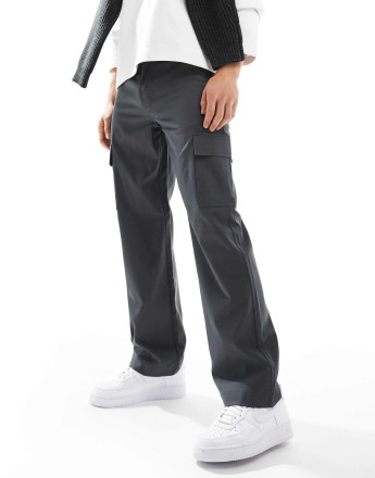 ONLY & SONS loose fit smart cargo trouser in charcoal