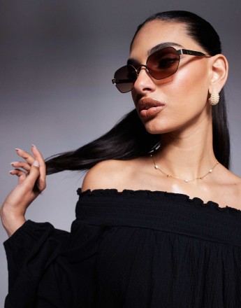 River Island retro hexagon sunglasses in gold