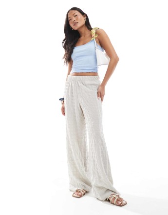 ONLY Petite seersucker wide leg trousers in ice grey