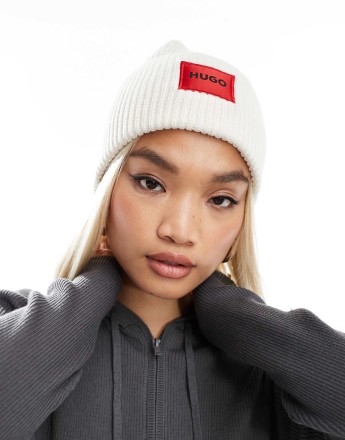 HUGO Red saffa beanie in off white