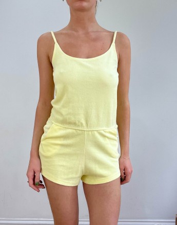 Vintage velour jumpsuit in butter yellow