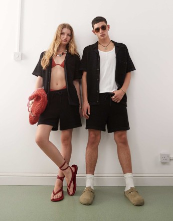 Reclaimed Vintage unisex knitted short festival co-ord in black