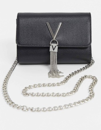 Valentino Divina foldover tassel detail cross body bag in black