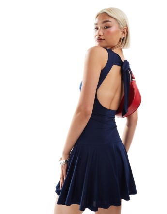 Motel maisha slinky flippy mini dress in navy