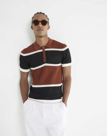 River Island Colour blocked polo shirt in rust