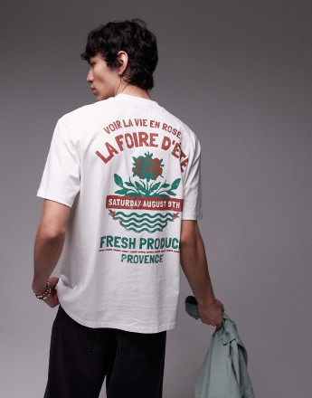 Topman t-shirt with front and back roses print in ecru