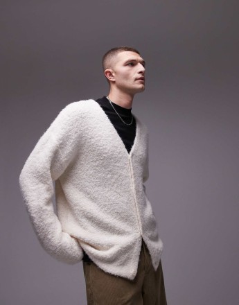 Topman relaxed fit boucle cardigan in oatmeal