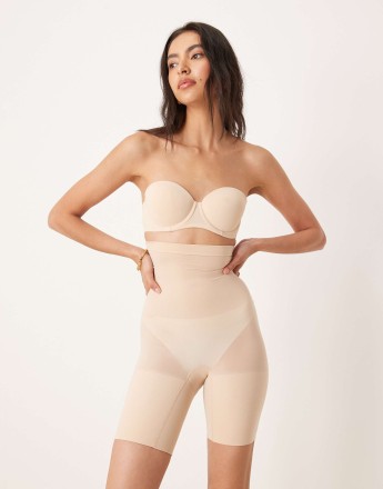 SPANXshape Invisible breathable high-waisted mid-thigh short with tummy control panels in champagne beige