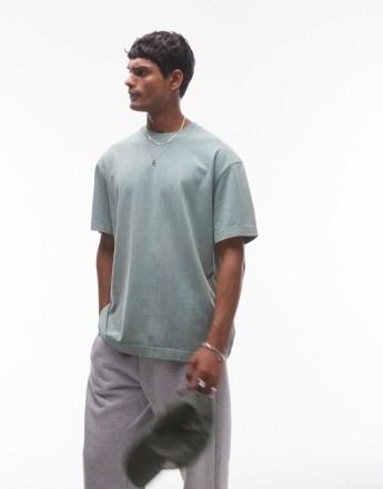 Topman oversized t-shirt in washed green
