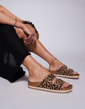 South Beach double buckle espadrille sandals in leopard