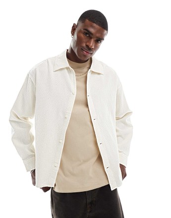 Jack & Jones oversized textured shirt in white
