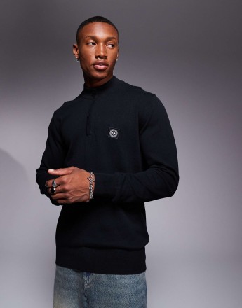 Marshall Artist siren knitted 1/4 zip jumper in black