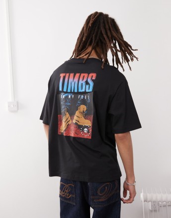 Timberland Timbs 6\"\" backprint oversized t-shirt in black