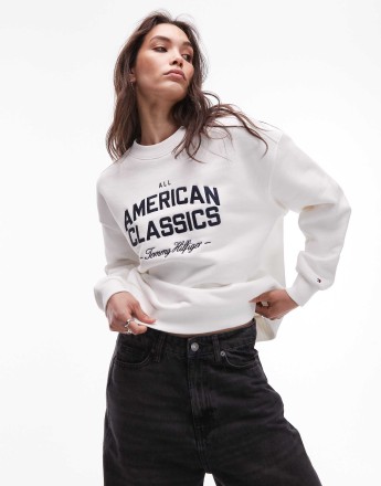 Tommy Hilfiger Varsity relaxed terry sweatshirt in ecru