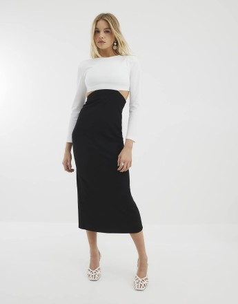 River Island Cut out colour block midi dress in black