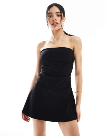 Bershka bengaline bandeau mini dress in  black