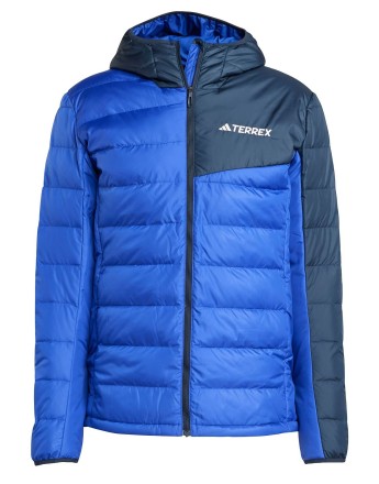 adidas Terrex multi light down hooded jacket in semi lucid blue / aurora ink