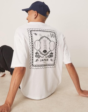 Selected Homme oversized t-shirt with japan backprint in white
