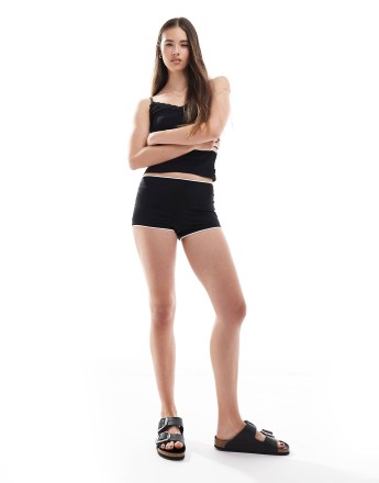 Pull&Bear sculpt polyamide short with contrast trim in black