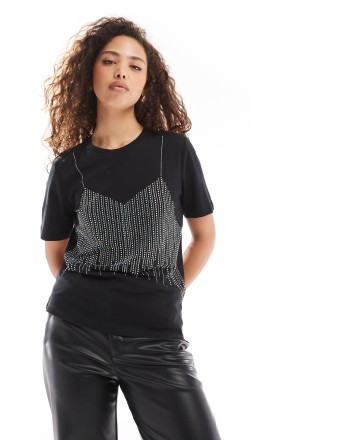 ONLY rhinestone detail t-shirt in black