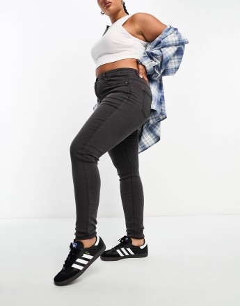 Noisy May Curve high waisted skinny jeans in grey