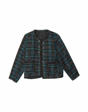 Vintage 3/4 Sleeve Blazer Jacket UK 14 Medium In Green Check